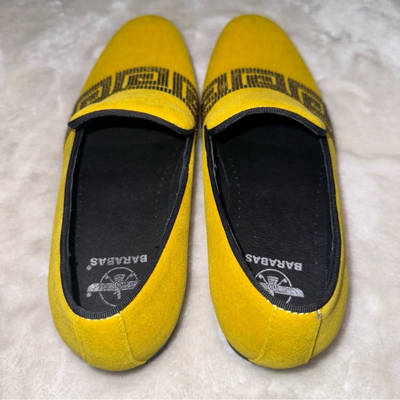 Barabas Yellow Velvet Greek Key Pattern Leather Lined Slip On Dress Shoe Size 8 - Picture 4 of 8